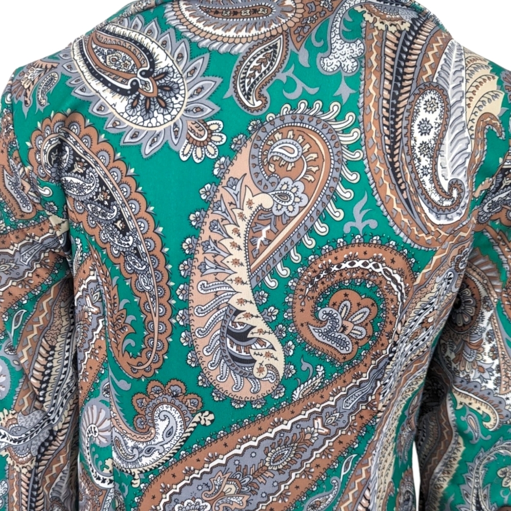 Vintage 70s 60s Paisley Shirt Dress Womens Large Polyester Green Shift - Picture 8 of 13